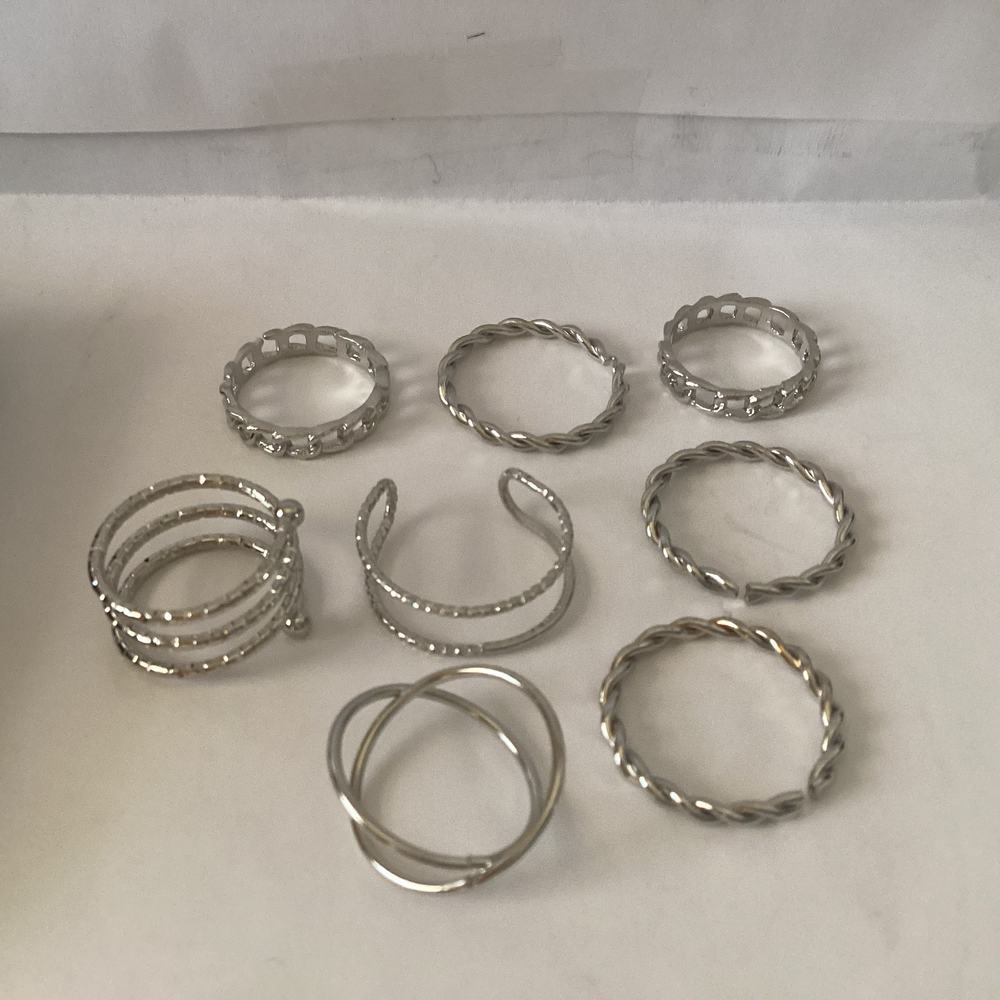 4457 NIP Set of 8 Silver Stacking Rings Bohemian Style Silver Ring Set